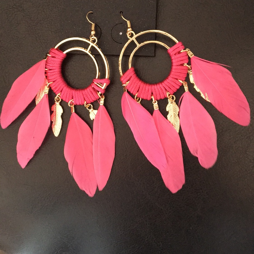 Badgley Mischka Pink Feathers Hoops